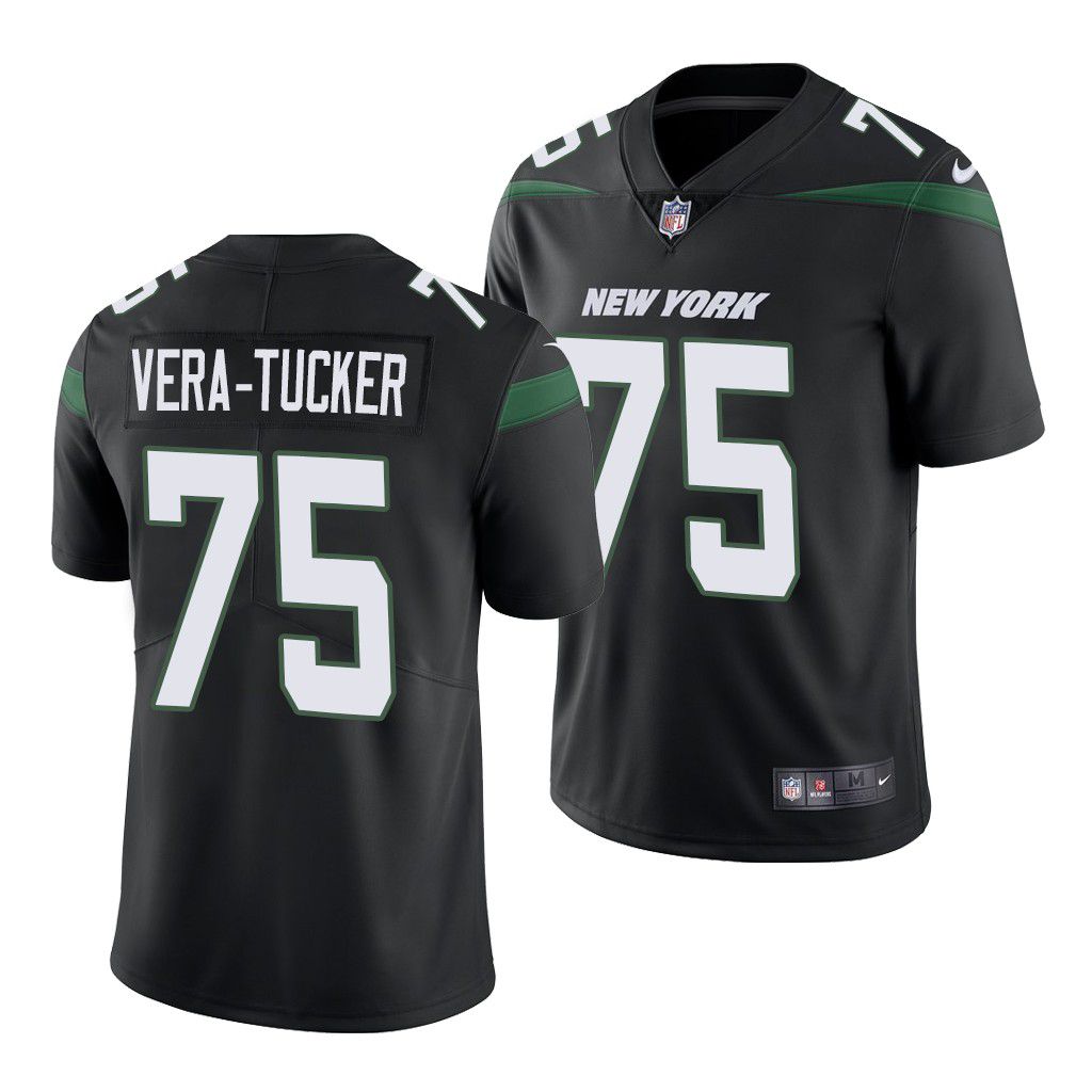 Men New York Jets 75 Alijah Vera-Tucker Nike Stealth Black Vapor Limited NFL Jersey